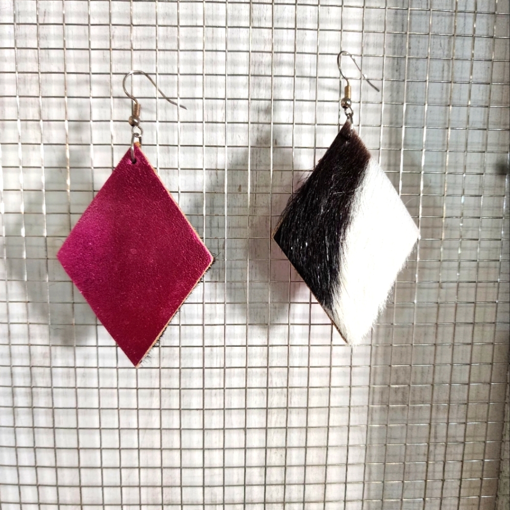Elegant Two-Tone Cowhide/metallic Custom Earrings